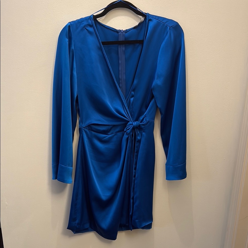 Zara blue satin wrap dress
